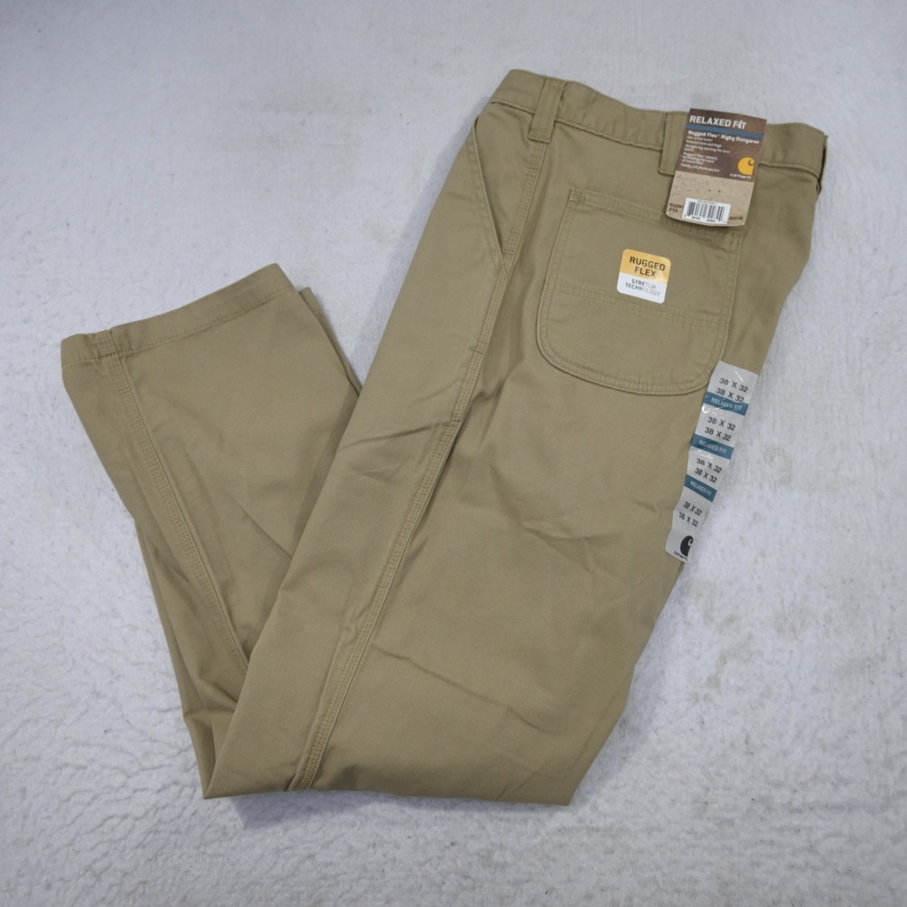 Carhartt Rugged Flex Rigby Dungaree Men 38x32 NEW Relaxed Tan Stretch Pants